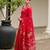 Red soft jute linen silk zari woven saree with blouse