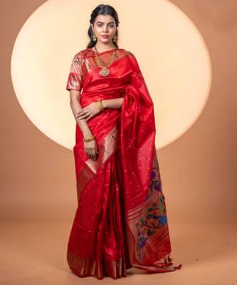 Maroon soft khadi raw silk zari woven saree with blouse 1