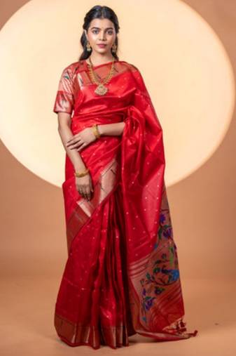 Maroon soft khadi raw silk zari woven saree with blouse