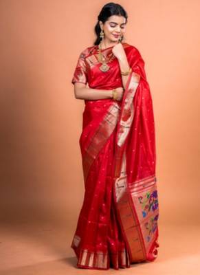 Maroon soft khadi raw silk zari woven saree with blouse 2