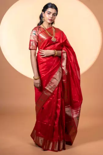 Maroon soft khadi raw silk zari woven saree with blouse