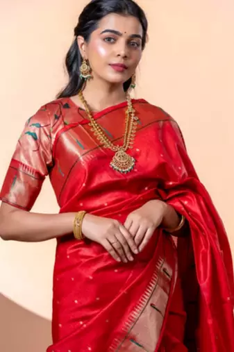 Maroon soft khadi raw silk zari woven saree with blouse
