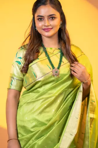 Mehendi soft khadi raw silk zari woven saree with blouse