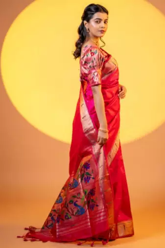 Pink soft khadi raw silk zari woven saree with blouse