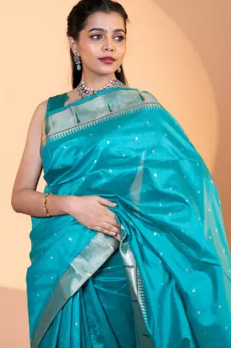 Rama soft khadi raw silk zari woven saree with blouse
