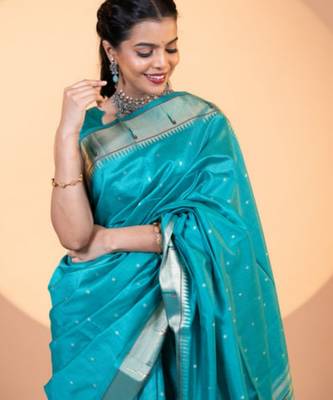 Rama soft khadi raw silk zari woven saree with blouse 4