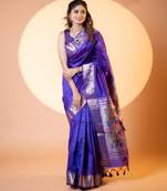 Royal blue soft khadi raw silk zari woven saree with blouse