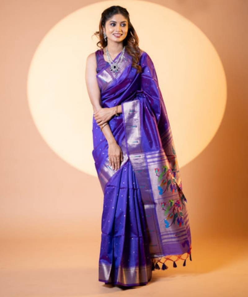 Royal blue soft khadi raw silk zari woven saree with blouse