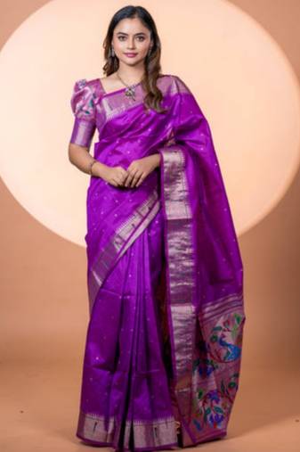 Wine soft khadi raw silk zari woven saree with blouse