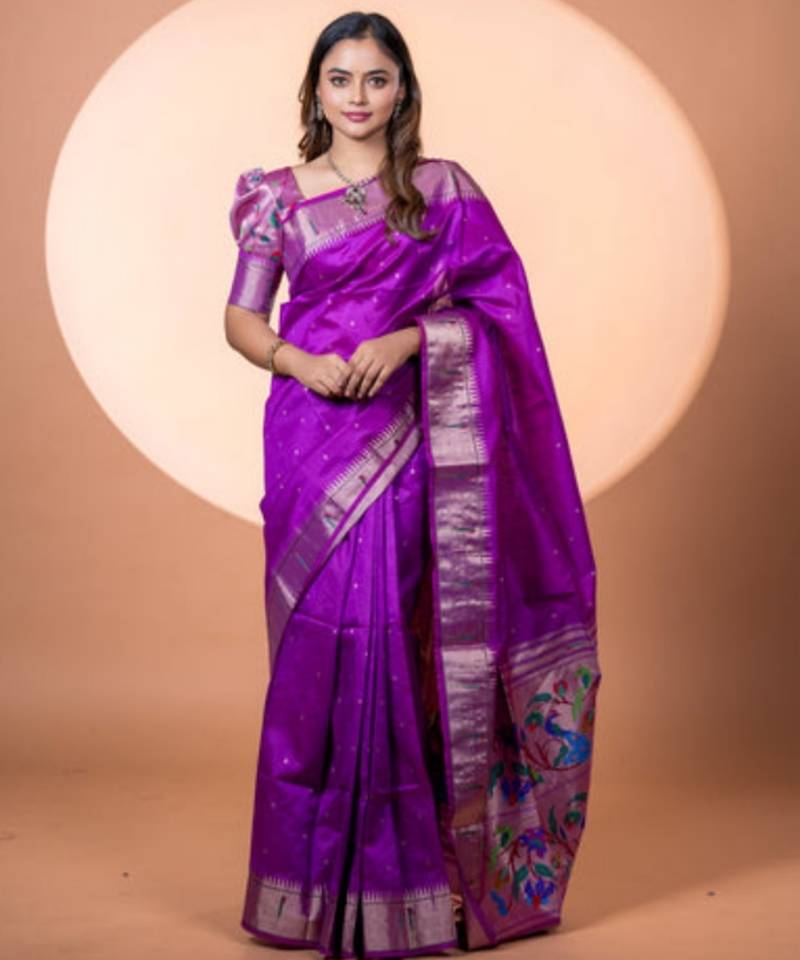 Wine soft khadi raw silk zari woven saree with blouse