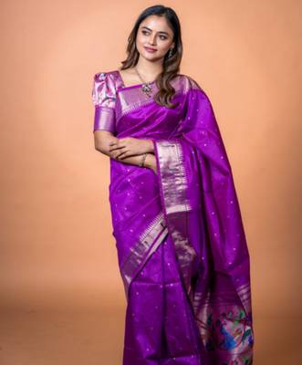 Wine soft khadi raw silk zari woven saree with blouse 2