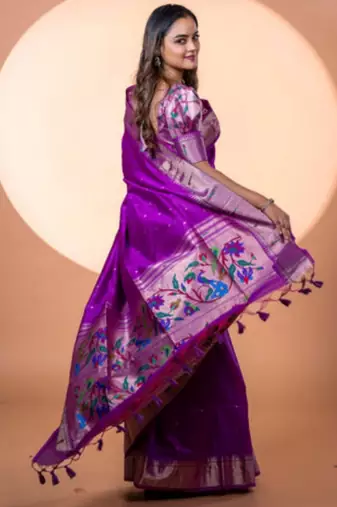 Wine soft khadi raw silk zari woven saree with blouse