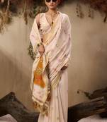 Orange soft muga cotton resham weaving saree with blouse