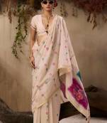 Pink soft muga cotton resham weaving saree with blouse