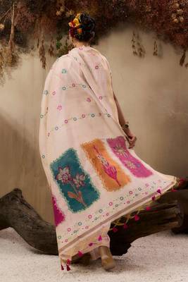 Pink soft muga cotton resham weaving saree with blouse 4