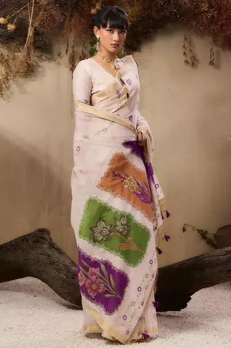 Wine soft muga cotton resham weaving saree with blouse
