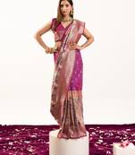 Magenta soft banarasi silk zari woven paithani saree with blouse