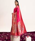 Pink soft banarasi silk zari woven paithani saree with blouse