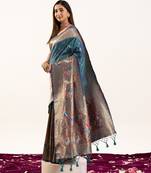 Rama soft banarasi silk zari woven paithani saree with blouse