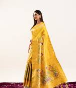 Yellow soft banarasi silk zari woven paithani saree with blouse