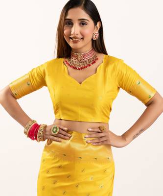 Yellow soft banarasi silk zari woven paithani saree with blouse 2