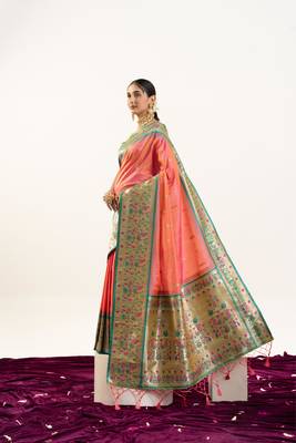 Peach soft banarasi silk zari woven saree with blouse 3