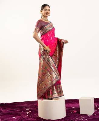 Rani soft banarasi silk zari woven saree with blouse 2