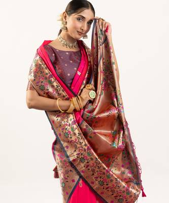 Rani soft banarasi silk zari woven saree with blouse 3
