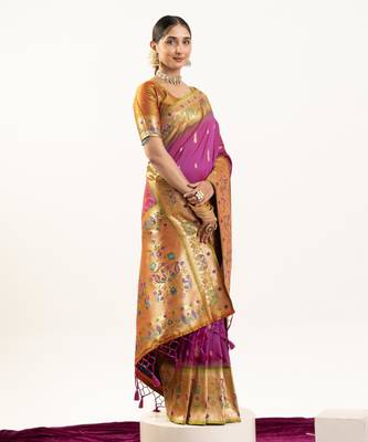 Wine soft banarasi silk zari woven saree with blouse 2
