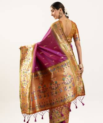 Wine soft banarasi silk zari woven saree with blouse 5