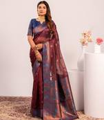 Women's coffee soft tissue silk zari woven saree with blouse