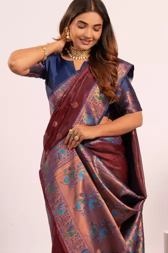 Women's coffee soft tissue silk zari woven saree with blouse