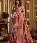 Women's pink banarasi digital cluster print saree with blouse