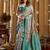 Women's turquoise banarasi digital cluster print saree with blouse