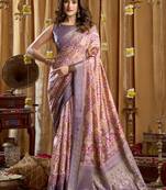 Women's purple banarasi digital cluster print saree with blouse
