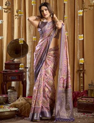 Women's purple banarasi digital cluster print saree with blouse 2