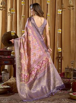 Women's purple banarasi digital cluster print saree with blouse 5