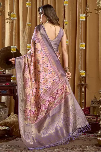Women's purple banarasi digital cluster print saree with blouse