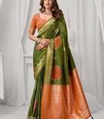 Women's green soft silk zari woven saree with blouse