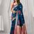 Women's blue soft silk zari woven saree with blouse