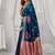 Women's blue soft silk zari woven saree with blouse
