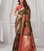 Women's coffee soft silk zari woven saree with blouse