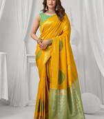 Women's yellow soft silk zari woven saree with blouse