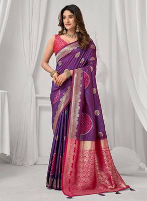 Women's purple soft silk zari woven saree with blouse 1
