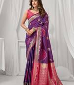 Women's purple soft silk zari woven saree with blouse