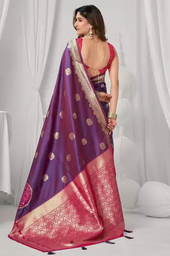 Women's purple soft silk zari woven saree with blouse