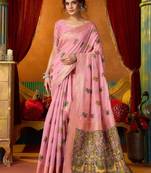 Women's pink modal zari woven saree with blouse