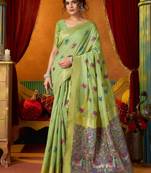 Women's green modal zari woven saree with blouse