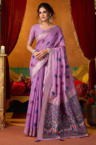Women's lavender modal zari woven saree with blouse