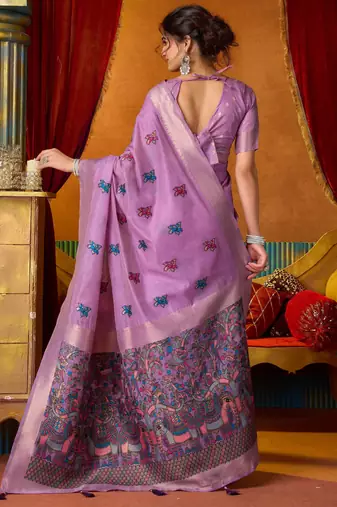 Women's lavender modal zari woven saree with blouse